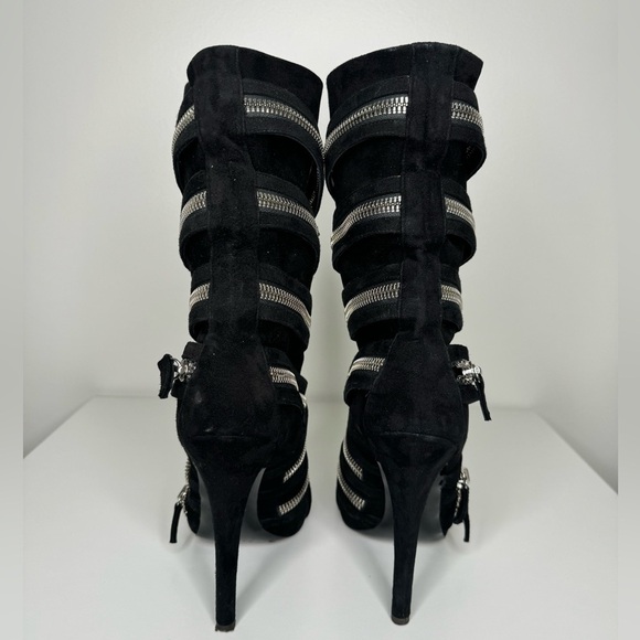 GIUSEPPE ZANOTTI X BALMAIN Suede Zippered High-Heeled Boots - Picture 4 of 6